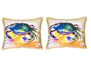 Pair of Betsy Drake Green Crab Large Indoor Outdoor Pillows 16x20
