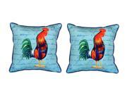 Pair of Betsy Drake Blue Rooster Script Large Indoor Outdoor Pillows 18x18