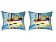 Pair of Betsy Drake Yellow Sailboat Large Indoor Outdoor Pillows 16x20