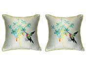 Pair of Betsy Drake Blue Hummingbird Large Pillows 18 Inch x 18 Inch