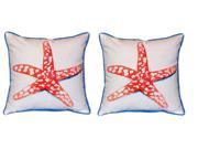 Pair of Betsy Drake Coral Starfish Large Indoor Outdoor Pillows