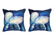 Pair of Betsy Drake Blue Jellyfish Large Indoor Outdoor Pillows 18x18