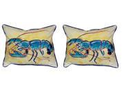 Pair of Betsy Drake Blue Lobster Large Pillows 16 Inch x 20 Inch