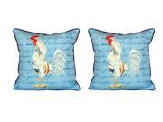 Pair of Betsy Drake White Rooster Script Large Indoor Outdoor Pillows 18x18