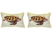 Pair of Betsy Drake Green Sea Turtle Large Pillows 15 Inch x 22 Inch