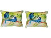 Pair of Betsy Drake Two Blue Parrots Large Indoor Outdoor Pillows 16 In X 20 In