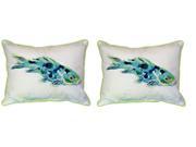 Pair of Betsy Drake Blue Koi Large Indoor Outdoor Pillows 16x20