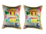 Pair of Betsy Drake W. Palm Hut Yellow Large Pillows 16 Inch x 20 Inch