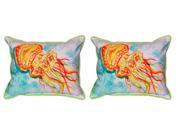 Pair of Betsy Drake Orange Jellyfish Large Indoor Outdoor Pillows