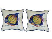 Pair of Betsy Drake Blue Ring Angelfish Large Pillows 18 Inch x 18 Inch
