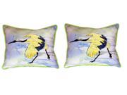 Pair of Betsy Drake Yellow Crane Large Indoor Outdoor Pillows 16x20