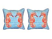 Pair of Betsy Drake Coral Sea Horses Blue Large Pillows 18 Inchx18 Inch