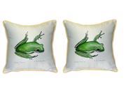 Pair of Betsy Drake Green Treefrog Large Pillows 18 Inch x 18 Inch