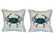 Pair of Betsy Drake Beige Male Blue Crab Large Pillows 18 Inchx18 Inch