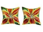 Pair of Betsy Drake Yellow Lily Large Pillows 18 Inch x 18 Inch