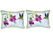 Pair of Betsy Drake Purple Hummingbird Large Indoor Outdoor Pillows 16x20