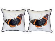 Pair of Betsy Drake Red Admiral Butterfly Large Pillows 18 Inch x 18 Inch