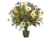 23 Inch Tall Cosmos Poppy Sunflower Fern in Glass Vase