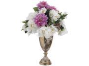 24 Inch Tall Peony Dahlia Sedum in Tin Urn