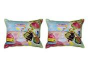 Pair of Betsy Drake `Wine and Cheese` Indoor Outdoor Pillows 16 In. X 20 In.