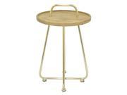 Three Hands Wood And Metal Side Table Natural Wood Top With Gold Legs And Handle