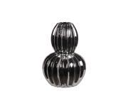 11 1 2 Inch Tall Metallic Silver Finish Ceramic Ribbed Vase