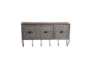 Industrial Wood and Metal 3 Drawer 4 Hook Wall Rack 31 Inches Long