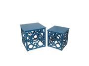 2 Piece Nesting Geometric Cut Out Blue Wooden Table Set