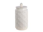 Glossy White Marrakesh Pattern Ceramic Jar with Lid 14 1 2 Inches Tall