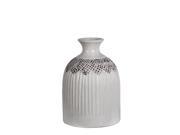12 Inch Tall Glossy White Thin Neck Ceramic Vase Black Accents