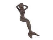 Vintage Look Rust Brown Finish Cast Iron Relaxing Mermaid Decorative Statue