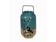 Blue and Beige Birds on Branch Cutout Ceramic Jar