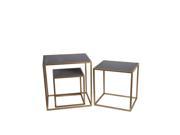 3 Piece Gold Finish Rectangular Metal Accent Table With Black Tops