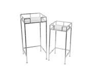 2 Piece Silver Leaf Finish Metal and Glass Square Plant Stands