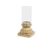 Elegant Gold Finished Ceramic and Glass Hurricane Candle Holder 19 Inches Tall
