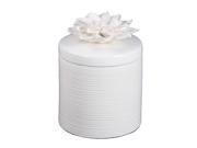 11 Inch Tall White Ceramic Jar with Flower Lid