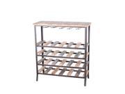 Distressed Finish Metal and Wood 24 Bottle Wine Holder Table