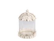 9 1 2 Inch Tall Glass Jar with Whitewash Finish Floral Metal Trim