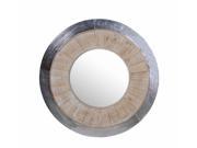 33 Inch Round Aluminum and Wood Whitewash Finish Wall Mirror