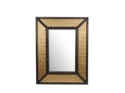 Woven Pattern Wood and Brass Finish Metal Wall Mirror 36 X 40 Inches