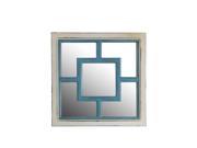 Distressed Blue and White Wooden Geometric Wall Mirror 22 Inches Square