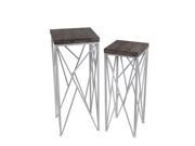 Pair of Nesting Distressed Finish Wood and White Metal Plant Stands Square