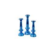 3 Piece Blue Mercury Glass Candle Holder Set