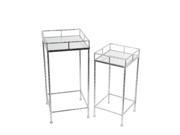 Pair of Silver Leaf Finished Metal and Glass Square Plant Stands