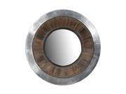 Rustic Aluminum and Wood Round Mirror 31 Inch Diameter