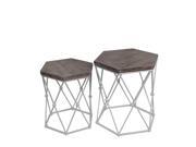 Pair of Nesting Distressed Finish Hexagonal Accent Tables