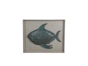 36 X 30 Inch Linen and Resin Turquoise Blue Fish Wall Hanging