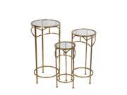 3 Piece Gold Finished Metal Round Plant Stand Set Glass Tops