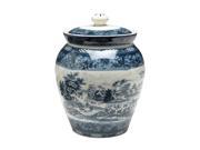9 Inch Tall Blue And White Jar With Lid