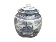 7 Inch Diameter Blue And White Jar With Lid